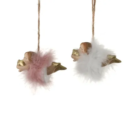 Hangertje Engel wit/roze 7,5x5cm