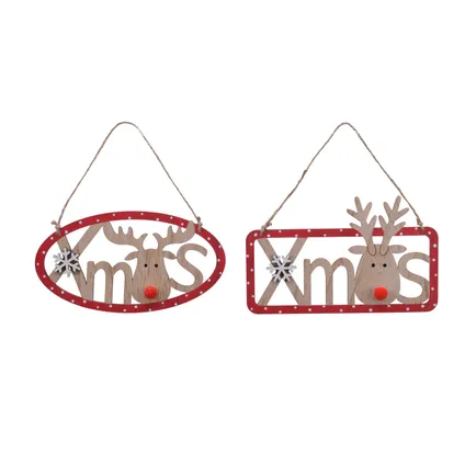 Pancarte avec rennes Noël Decoris rouge