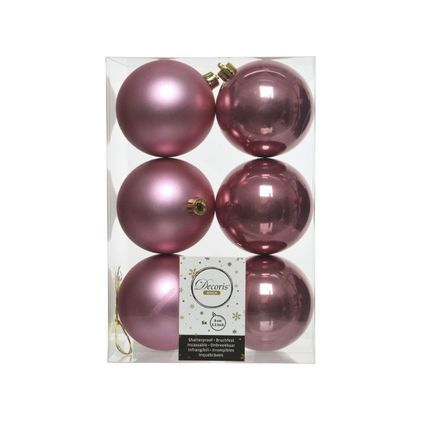 Kerstballen roze plastic 8cm 6 stuks