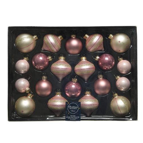 Decoris glazen kerstbal roze/goud 4cm 20 stuks