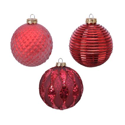 Decoris - Kerstbal glas gl-mat d10 cm rood a3