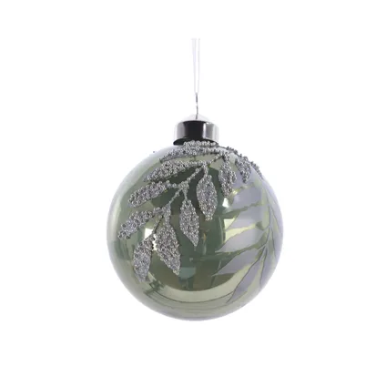 Boules de Noël en verre déco avec perles vert 8cm 3 pièces