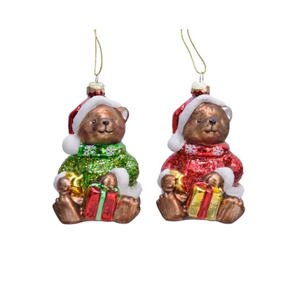 Suspension de Noël Decoris ours avec cadeau 12 cm - 1 pièce 2
