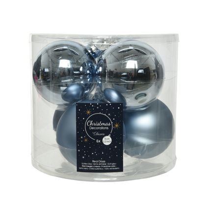 Kerstballen blauw glas 8cm 6 stuks