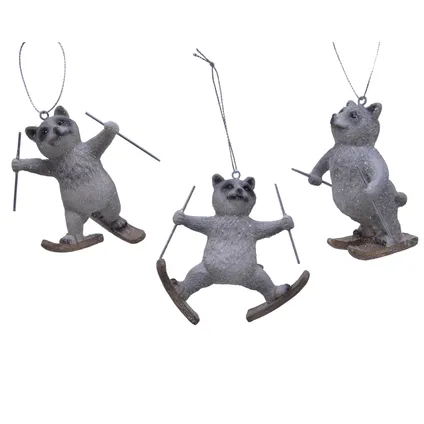 Suspension de Noël raton laveur Decoris gris 4,5x9,5x9,5 cm 1pièce