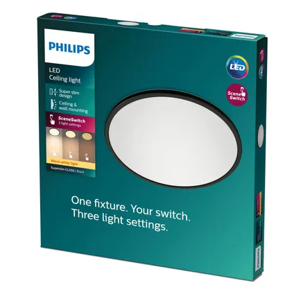 Philips plafondlamp Superslim zwart ⌀25cm 15W 3