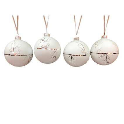 Boules de Noël Central Park verre blanc à motifs Ø8cm 4pcs