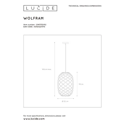Suspension Lucide Wolfram laiton ⌀32cm 6