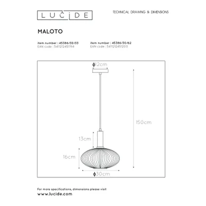 Lucide hanglamp Maloto amber ⌀30cm E27 11