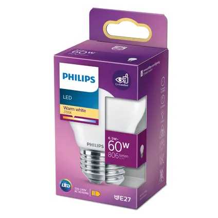 Ampoule LED sphérique Philips blanc chaud E27 6,5W 5