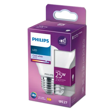 Ampoule LED sphérique Philips blanc froid E27 2,2W 5