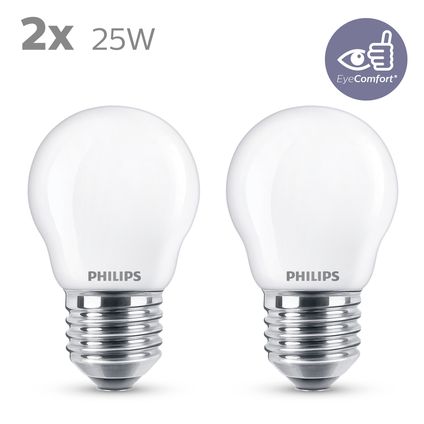 Ampoule LED sphérique Philips blanc chaud E27 2,2W 2 pièces
