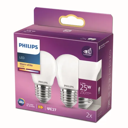 Ampoule LED sphérique Philips blanc chaud E27 2,2W 2 pièces 4