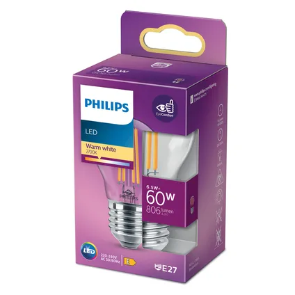 Ampoule LED sphérique Philips blanc chaud E27 6,5W 5