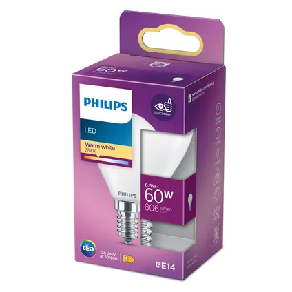 Ampoule LED sphérique Philips blanc chaud E14 6,5W 5