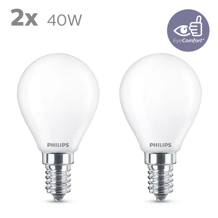 Ampoule LED sphérique Philips blanc chaud E14 4,3W 2 pièces