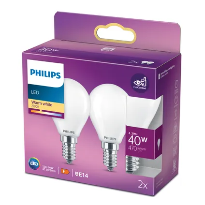 Ampoule LED sphérique Philips blanc chaud E14 4,3W 2 pièces 4