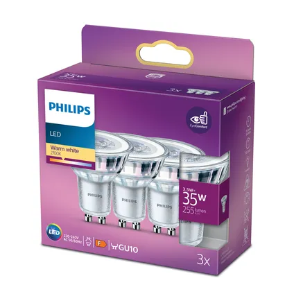 Spot LED Philips blanc chaud GU10 3,5W 3 pièces 4