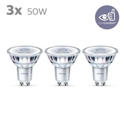 Spot LED Philips blanc chaud GU10 4,6W Lumière 3 pièces
