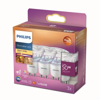 Philips ledspot dimbaar warm wit GU10 3,8W 3 stuks 5
