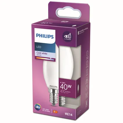 Philips ledlamp kaars E14 4,3W koel wit 4