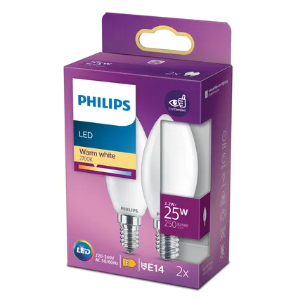 Ampoule LED bougie Philips blanc chaud E14 2,2W 2 pièces 4