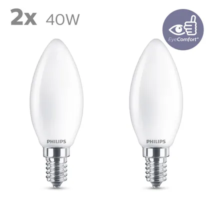 Ampoule LED bougie Philips blanc chaud E14 4,3W 2 pièces