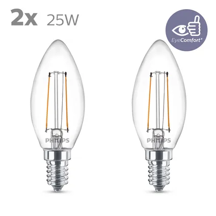 Ampoule LED bougie Philips blanc chaud E14 2W 2 pièces