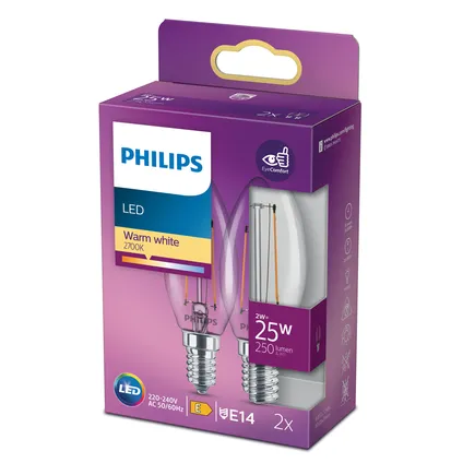 Philips ledlamp kaars warm wit E14 2W 2 stuks 4