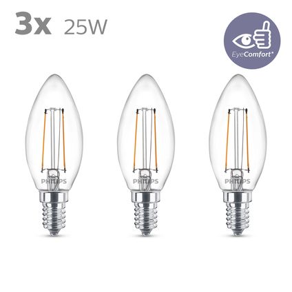 Ampoule LED Philips bougie blanc chaud E14 2W 3 pièces