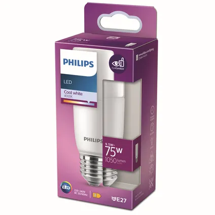 Ampoule LED crayon Philips blanc froid E27 9,5W 5