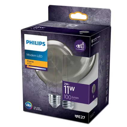 Philips ledlamp globe zwart warm wit E27 2W 5