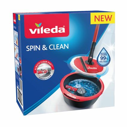 Vileda - Spin & Clean Mop Complete Set Rood en Zwart - 1 set