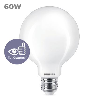 Ampoule LED globe Philips blanc chaud E27 7W