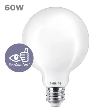 Ampoule LED globe Philips blanc chaud E27 7W