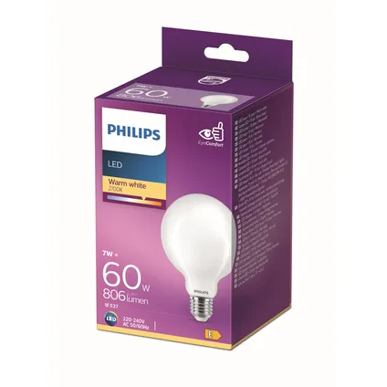 Philips ledlamp globe warm wit E27 7W 3