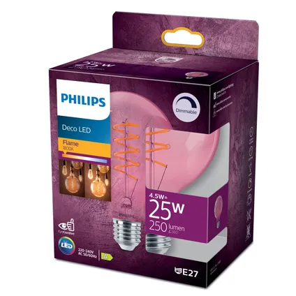 Ampoule LED globe Philips blanc chaud rosé E27 5W
