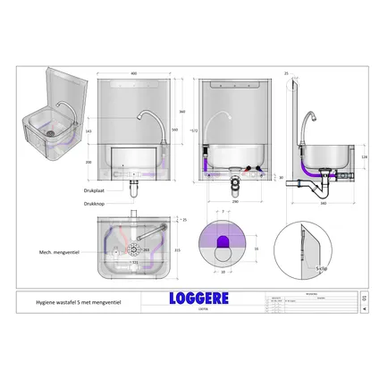Lave-mains Loggere hygiène 5 acier inoxydable brossé 6