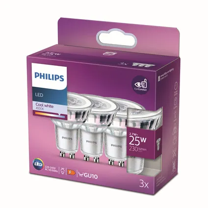 Philips ledspot dimbaar koel wit GU10 3,8W 3 stuks 5