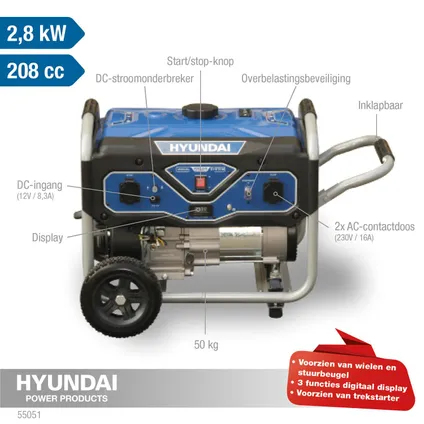 Groupe électrogène Hyundai 55051, 3000W 7CV 2