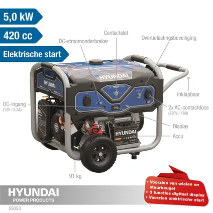Groupe électrogène Hyundai 55053, 5500W 15CV 2