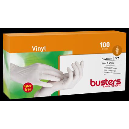 Busters wegwerp handschoenen M8 vinyl wit – 100 stuks