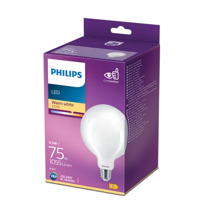 Ampoule LED globe Philips blanc chaud 8,5W E27 5