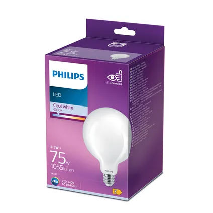 Philips ledlamp globe E27 8,5W koel wit 5