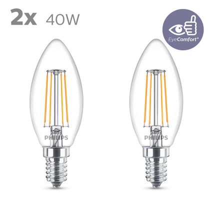 Philips LED-lamp kaars E14 4,3W warm wit - 2 stuks