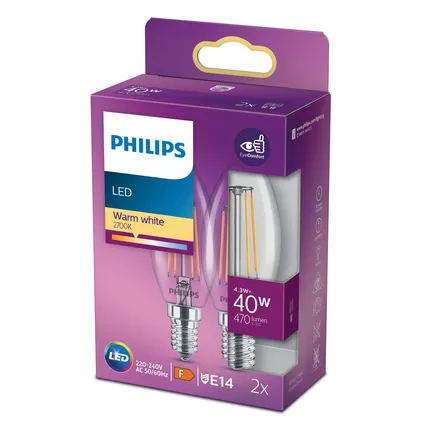 Philips ledlamp kaars E14 4,3W warm wit 2 stuks 5