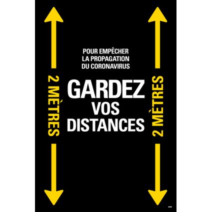 Pickup vloersticker "Gardez vos distances 2m" zwart/geel/wit 90x60cm