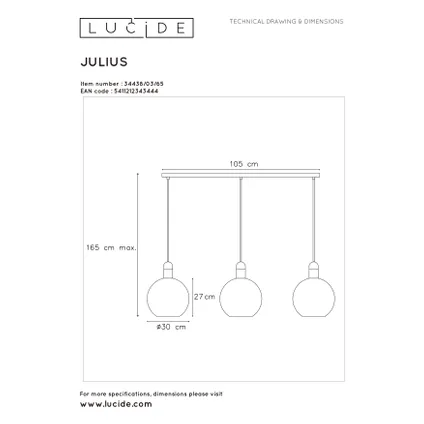 Lucide hanglamp Julius zwart messing 3xE27 5