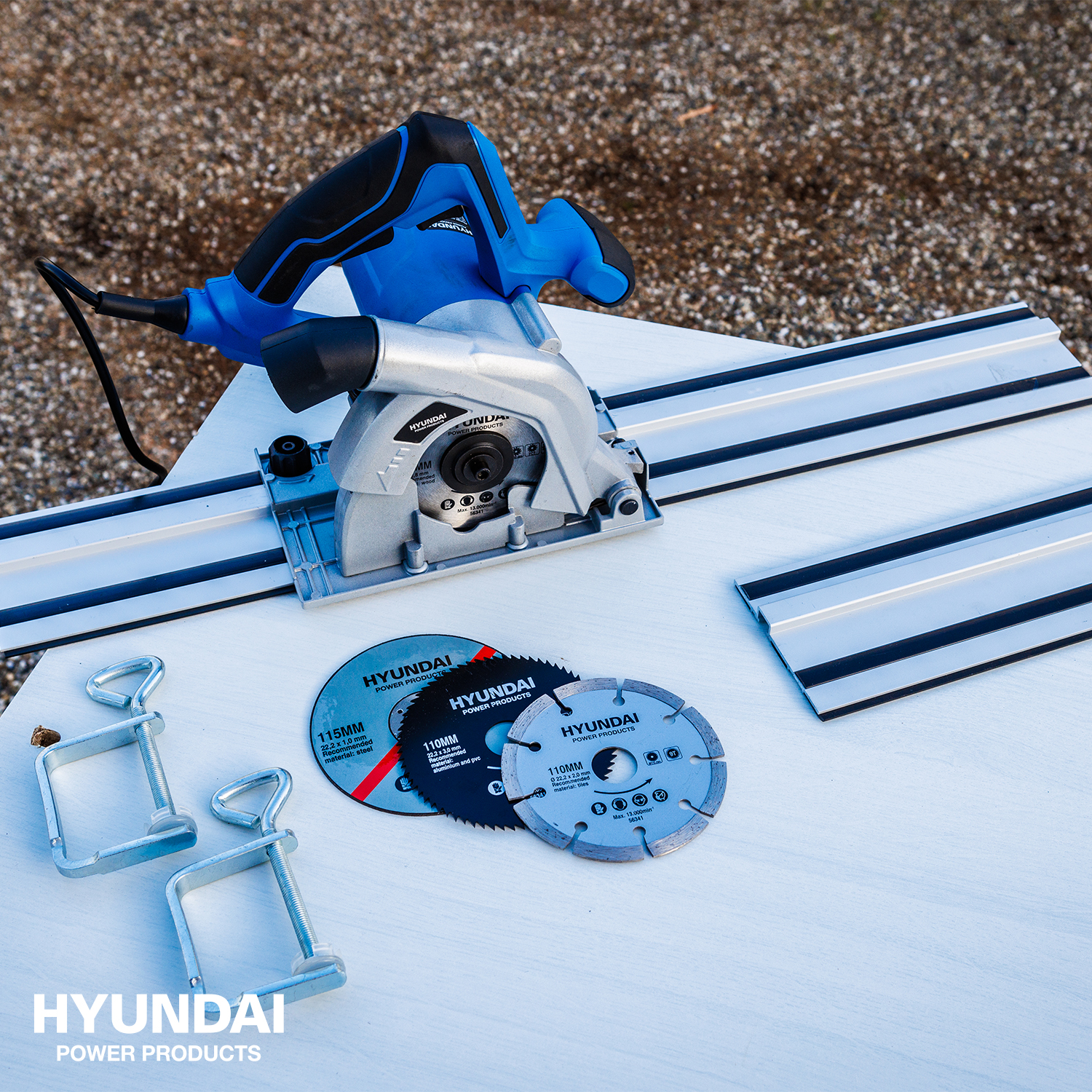Retoucheren Bemiddelen Samenwerking Hyundai invalzaag + geleiderail 56341 1050W