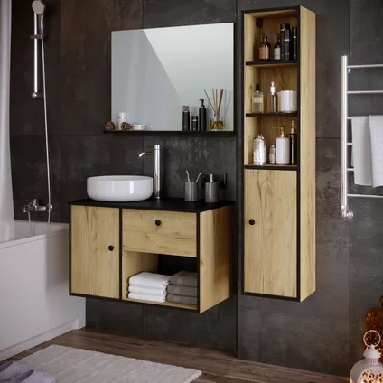 Meuble de salle de bains T-Bath Lars mélamine chêne rustique/noir 80cm 3
